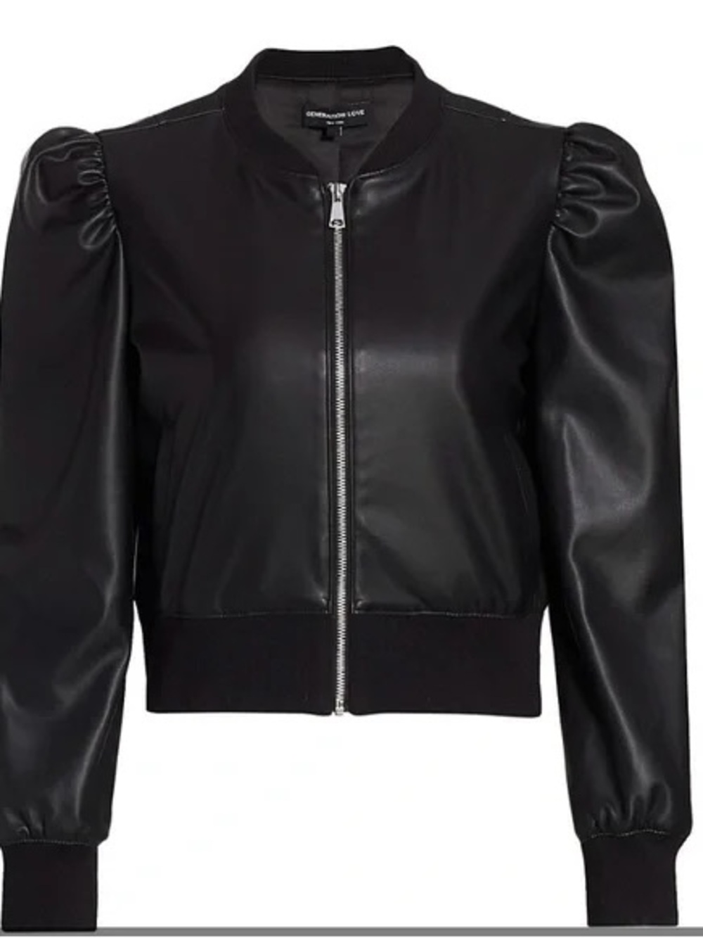 Generation Love Tinsley Puff-Sleeve Bomber Jacket - Black Faux Leather Size Smal